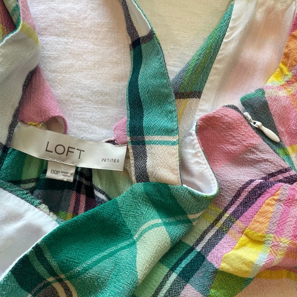 LOFT Plaid Tie Back Peplum Cami | Size 00 Petite - Picture 5 of 6
